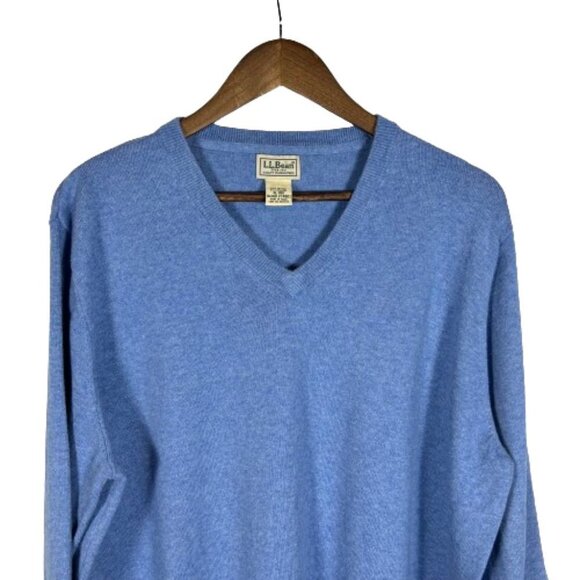 LL Bean‎ Mens Cashmere Cotton V Neck Pullover Sweater Size XL Blue Lightweight - Picture 2 of 7